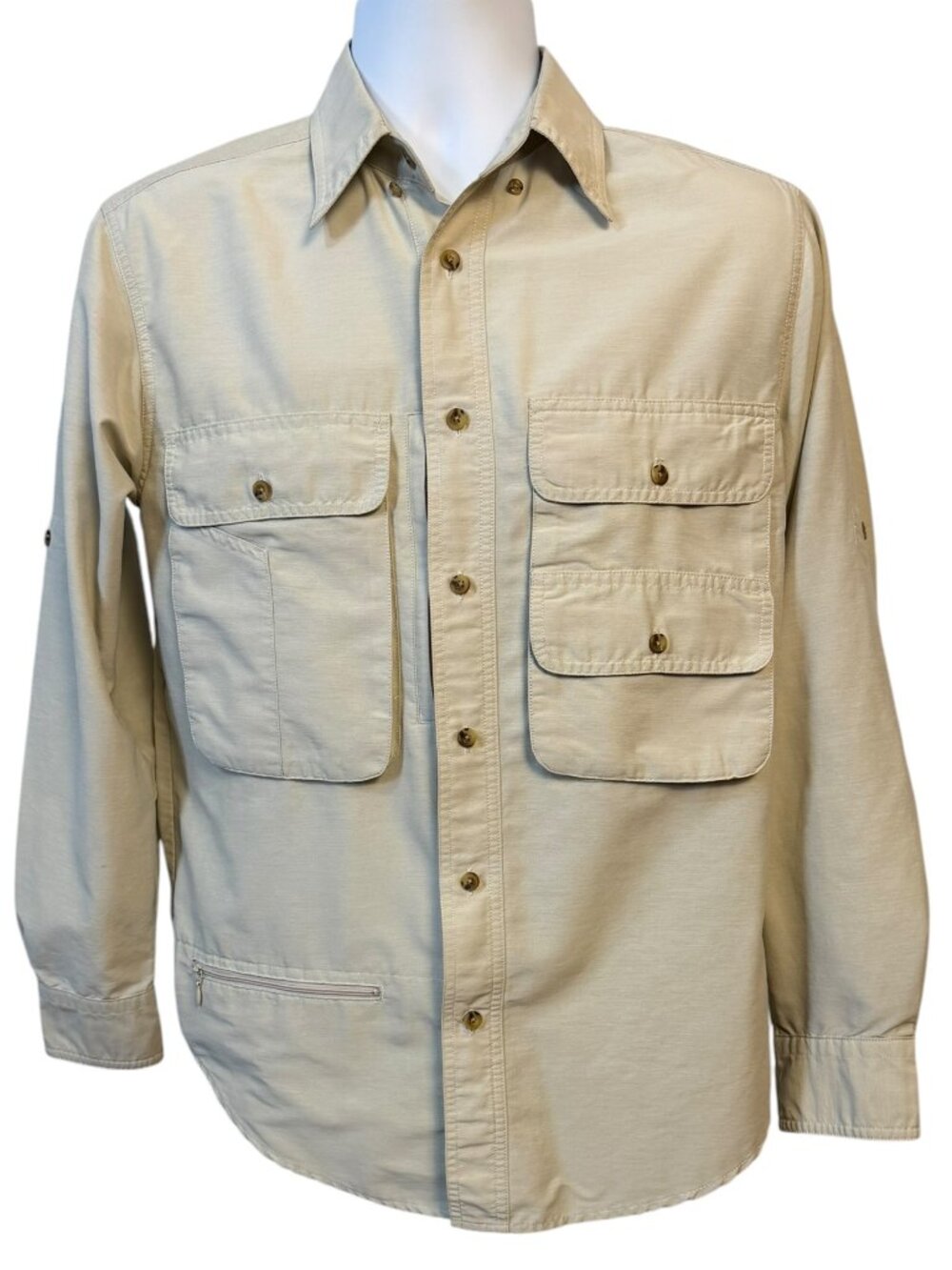 TravelSmith Utility Tavel Shirt Small Khaki Convertible Sleeve Hiking fishing